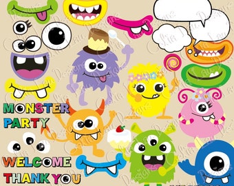 Monsters Clipart, Monsters Party clip art (CG024), Monster Mouth, Monster Eyes , Photo Booth props / INSTANT DOWNLOAD