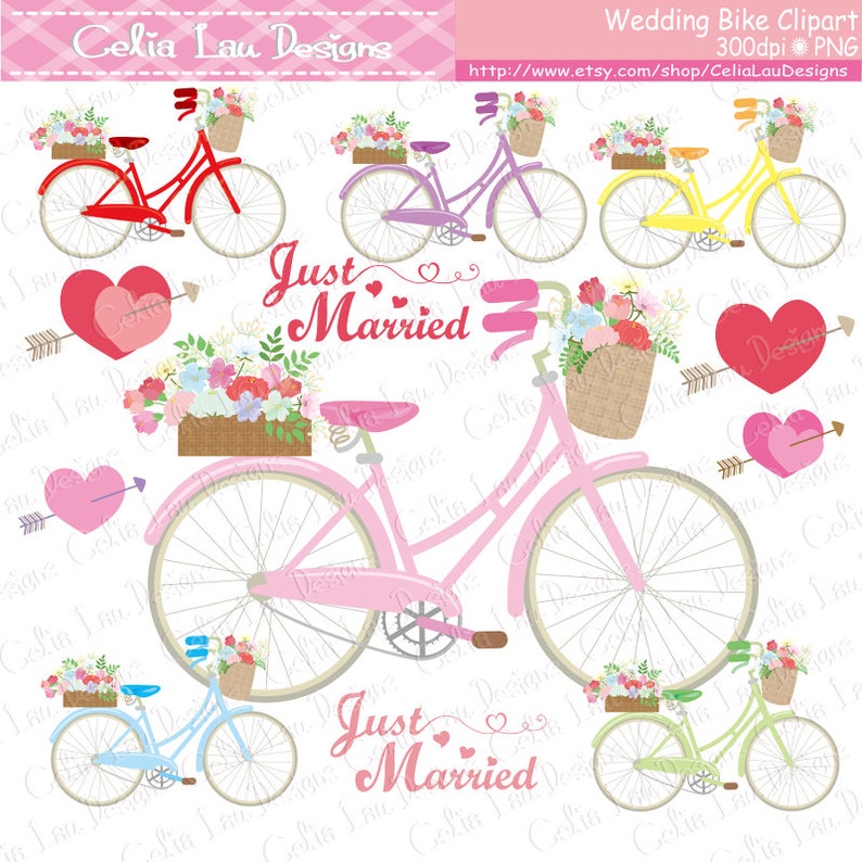 Bicycle Clipart Bike clipart Floral Bicycle Wedding Etsy