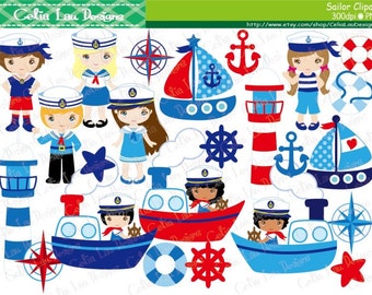 Sailor Clipart, Sailing Boat Clipart, Nautical Clip Art, Sailing, Ocean ,Sailor , Helm, Light tower / Instant Download (CG135)