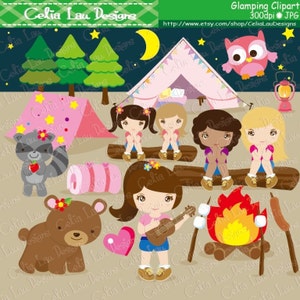 Cute Girl and Forest Animal Clip Art GIRL Camping Party, Camp Out Party ...