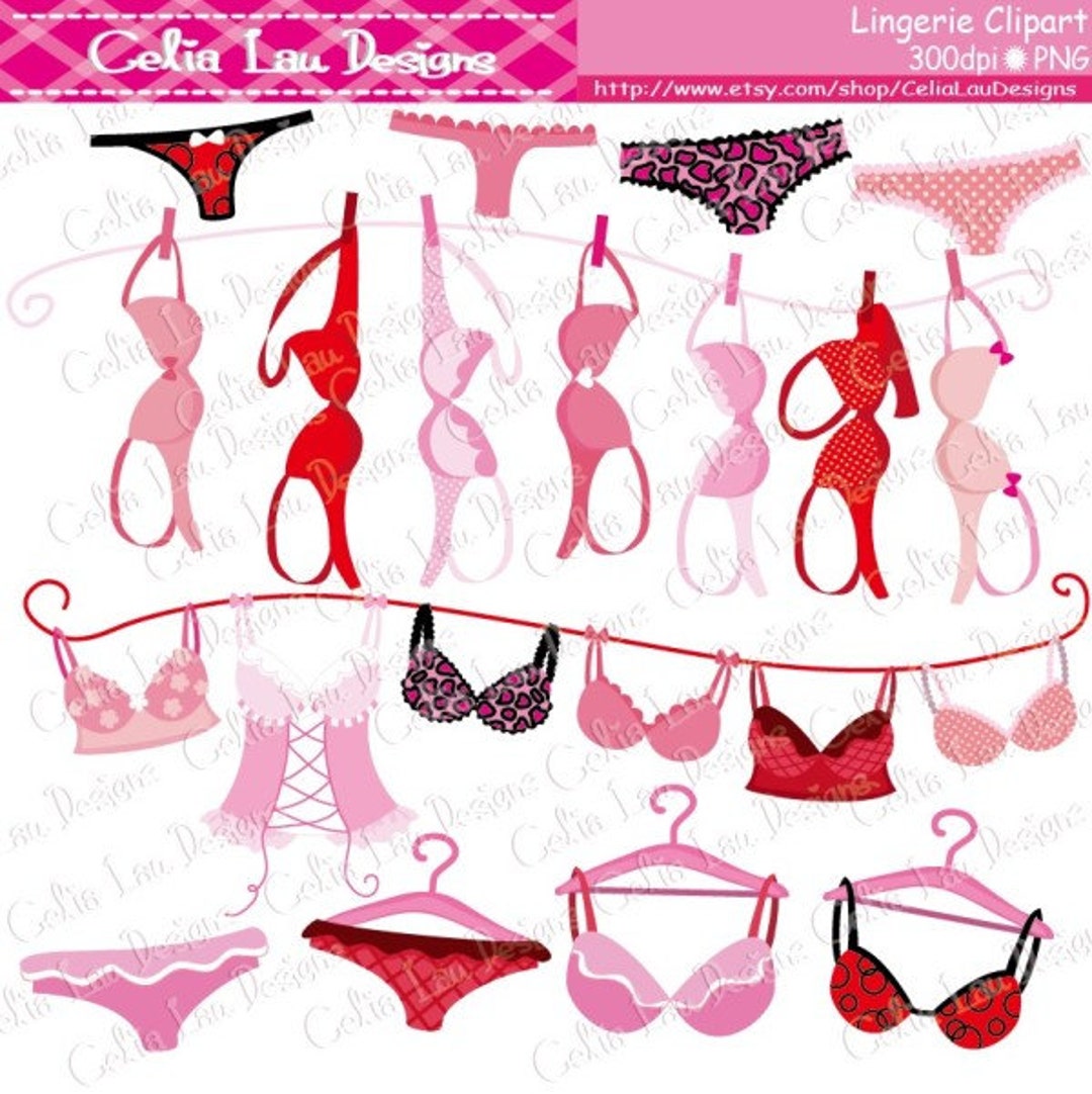 Lingerie Digital Clipart , Underwear Bras Clothesline