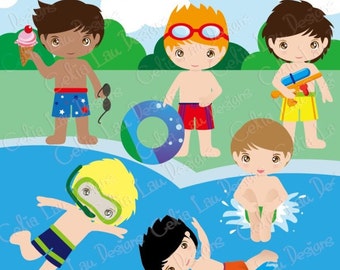 Pool Party Clipart, Cute Summer Boy clipart (CG028)/ for Personal and Commercial Use /Scrapbooking/ INSTANT DOWNLOAD
