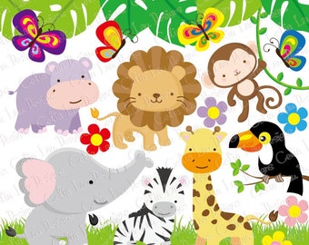 Jungle Animals Clipart , Baby Jungle Animals Clipart, / Safari Jungle Animal Clipart , Cute Animals ( A009 ) / INSTANT DOWNLOAD