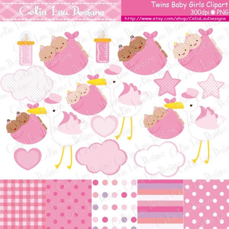 Twins Clipart Twins Girl Baby Shower Digital Clip Art Set Etsy