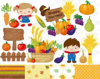 Harvest Clip art, Vegetables Digital Clip art , Farm Clip art, Cute Kids clipart , Autumn Elements, Fall clipart , Pumpkin Clipart (CG182)