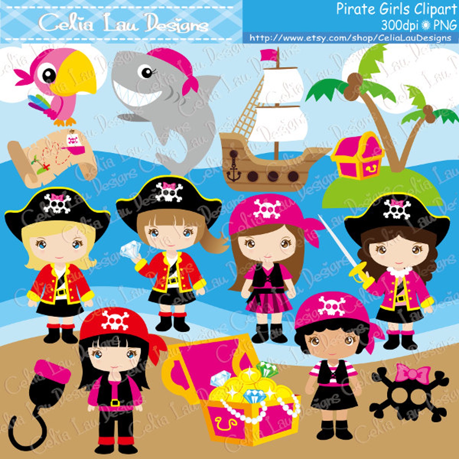 Pirate Girl Clipart/ Cute Girl Pirate Clip Art CG191 Etsy