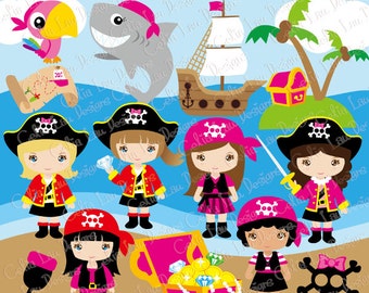 Pirate Girl Clipart/ Cute girl pirate Clip art (CG191)