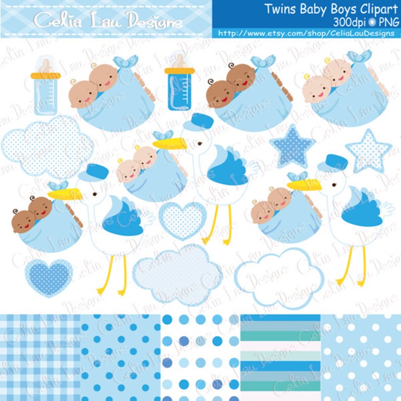 Twins Clipart Twins Boy Baby Shower Digital Clip Art Set Etsy