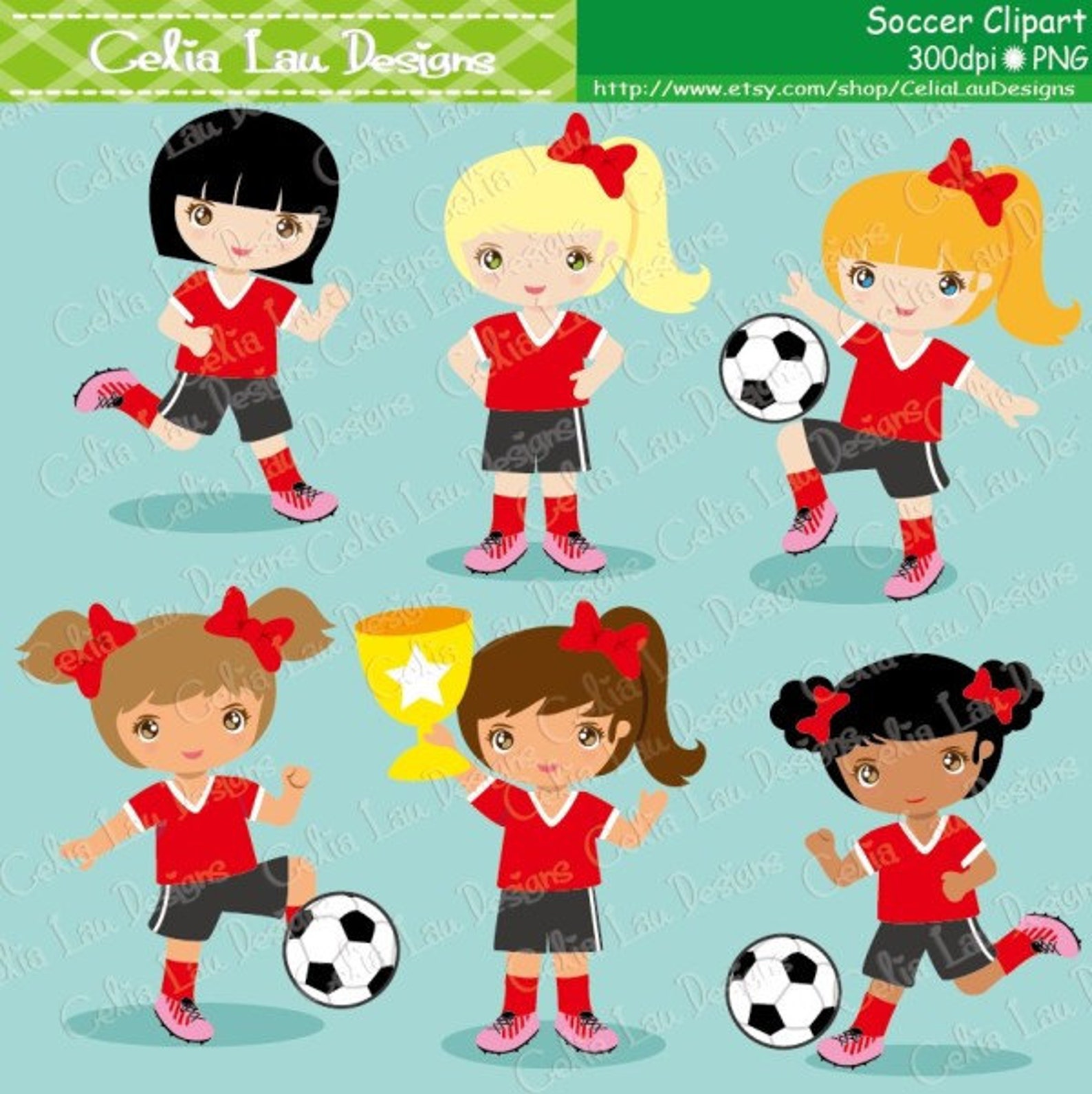 Soccer girl clipart Football girl Digital Clipart/ Soccer | Etsy