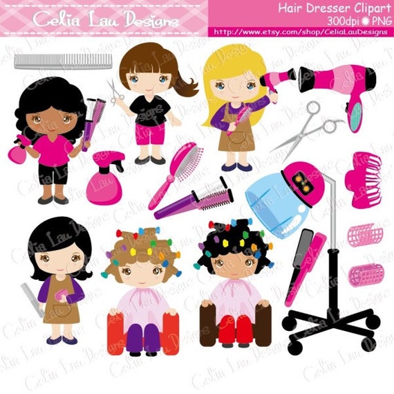 Cute Girls Hair Dresser Clipart Woman Hair Stylist Salon Etsy