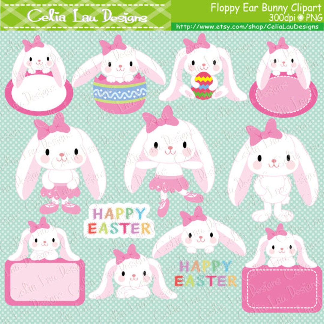 Easter Clipart, Easter Bunny Clipart, Floppy Ear Bunny Clipart, Girl