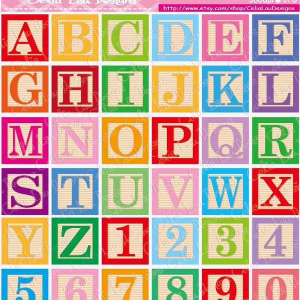 Baby Blocks Alphabet Font Digital Clip Art /  Cute Alphabet and number Clipart (CG048) /Babyshower party / Birthday Party /INSTANT DOWNLOAD