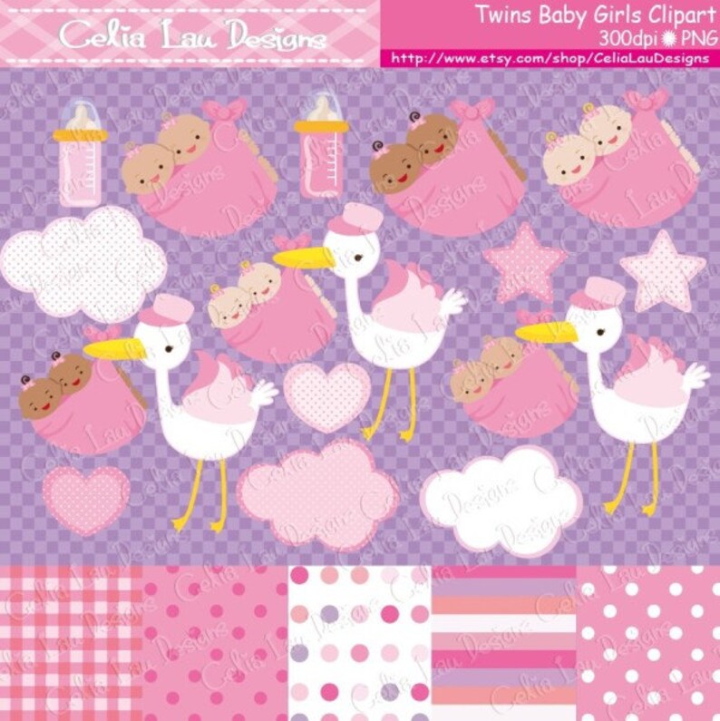 Download Twins Clipart Twins Girl Baby Shower Digital clip art set ...
