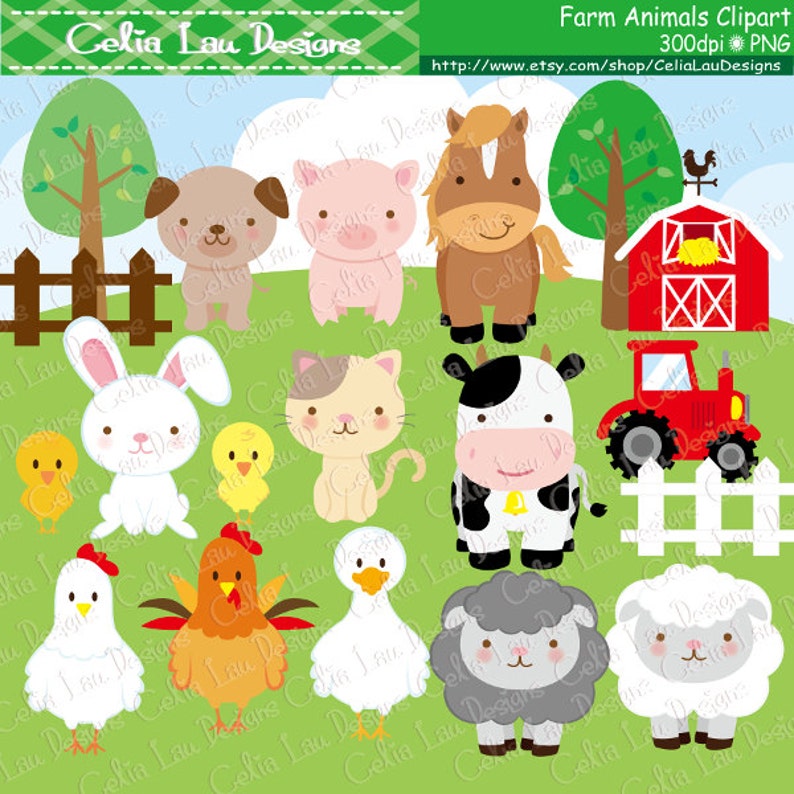 Farm animals Clipart, cute farm animals clip art ,farm clipart , farm party , barnyard animals A033 image 1