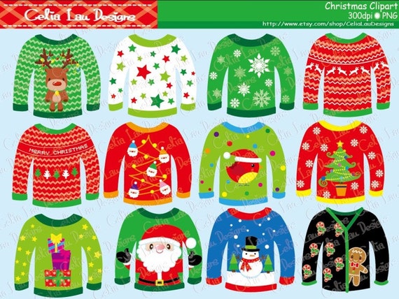 Ugly Christmas Sweater clipart digital printable clip art holiday digital scrapbook planner stickers commercial use M444