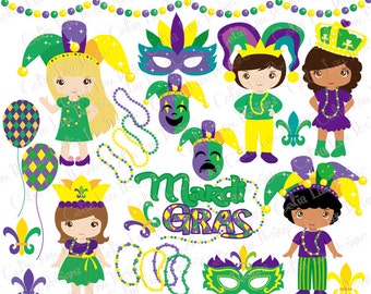 Mardi Gras Clipart, Mardi Gras Clip Art, Mask Clipart, Carnival Clipart , Jester clipart , Beads Clipart (CG206) / INSTANT DOWNLOAD