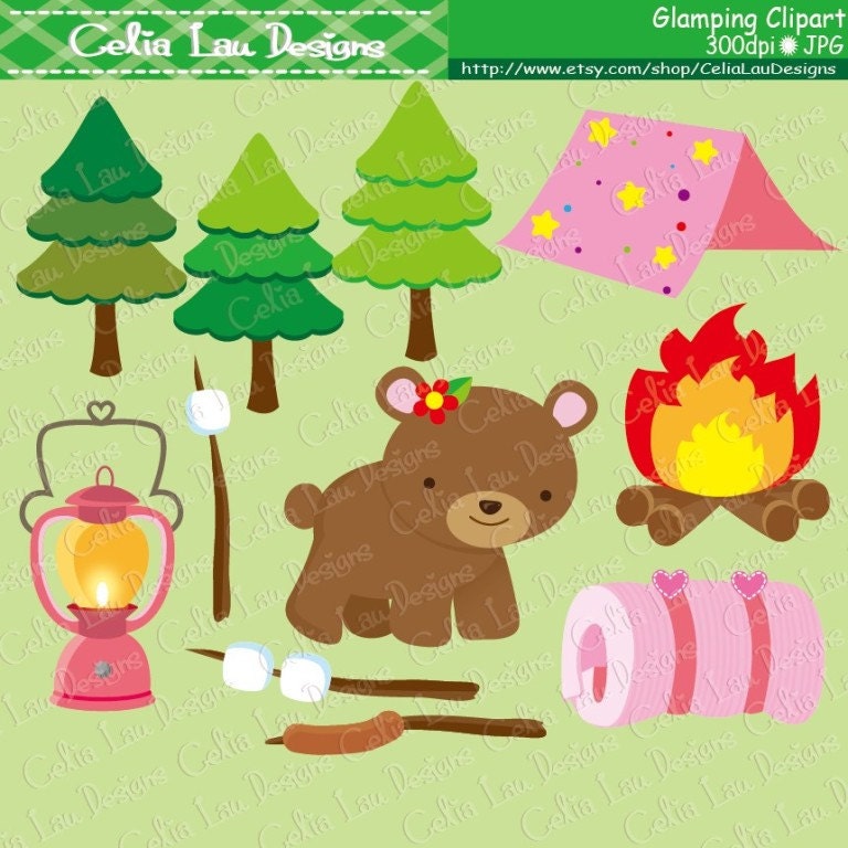 Cute girl and forest animal clip art GIRL Camping party Camp | Etsy
