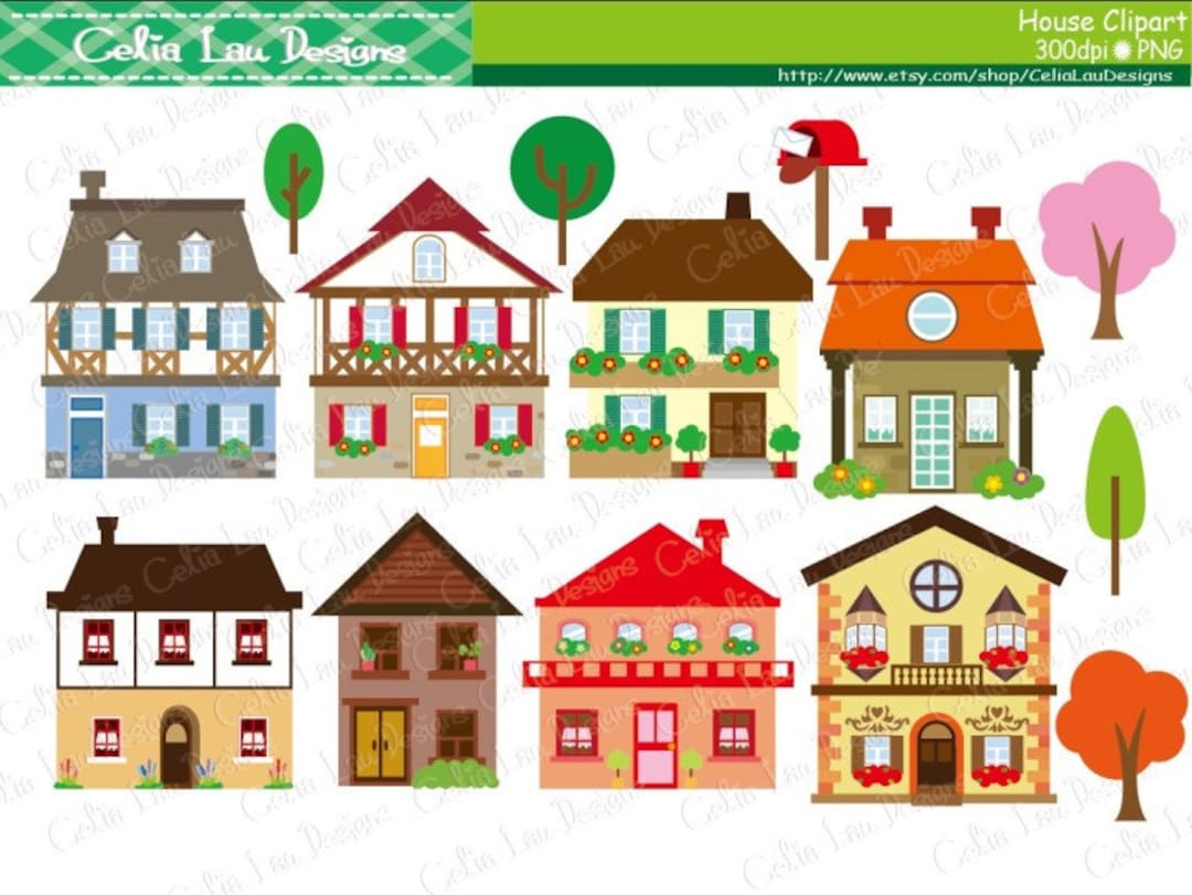 House Clipart Houses Clip Art, Buildings, Homes, Cute Houses / INSTANT DOWNLOAD CG136 Etsy