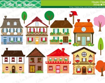 House clipart - houses clip art, buildings, homes, cute houses / INSTANT DOWNLOAD (CG136)