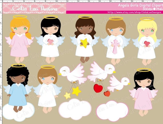 Carino Angelo Battesimo Clipart Carino Ragazze Angeli Etsy