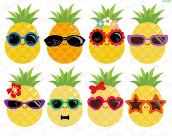 Ananas-Clipart, süße Ananas-ClipArt, Sonnenbrillen Clipart, Clipart Sommer, tropischen Clipart