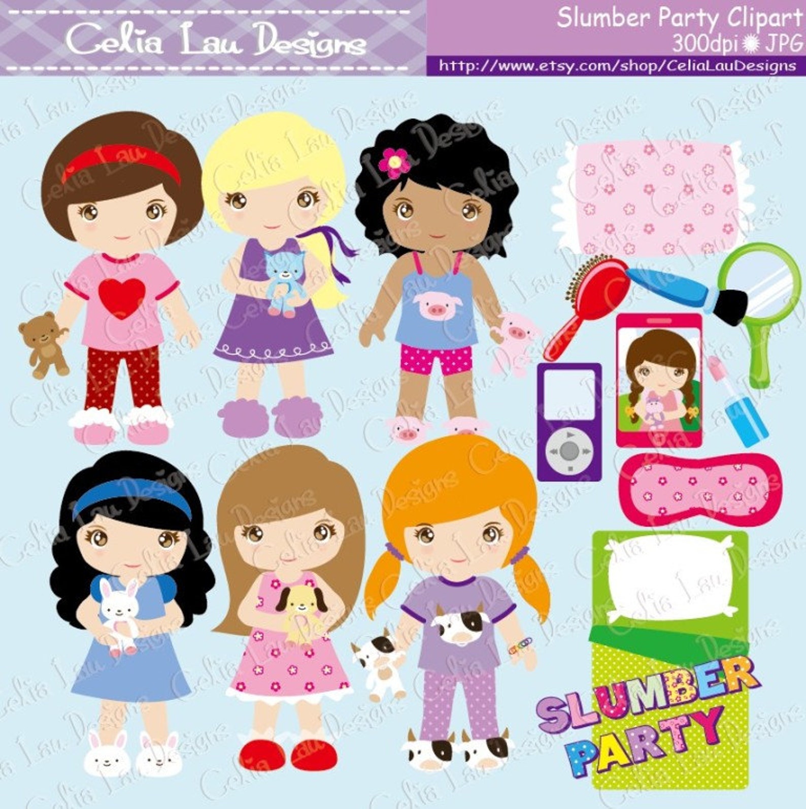Pajama Party Clipart Slumber Party Clipart Cute Girl Night - Etsy
