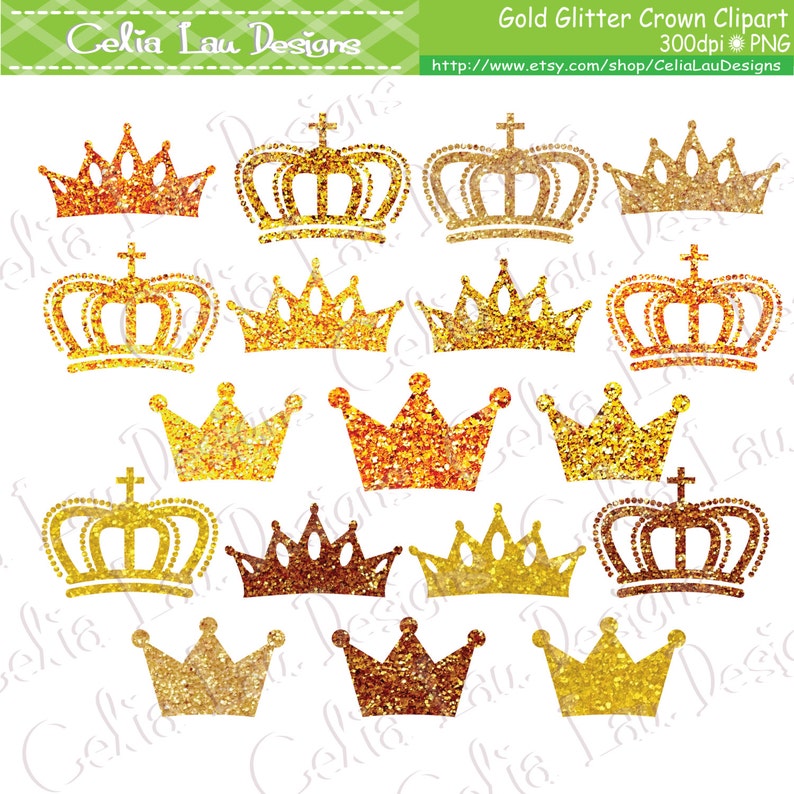 Gold Glitter crown clipart, Gold Crowns clip art, Sparkly Crown clipart Cake toppers, Princess party CG205 image 1