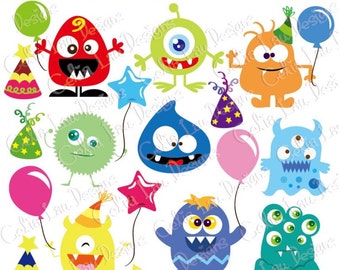 Monster Clipart, Monster Party clip art for Personal and Commercial Use / Card Design/ Scrapbooking/ Web Design/ INSTANT DOWNLOAD