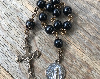 St. Teresa of Avila Pocket Rosary, Single Decade Rosary, Bronze Heirloom Tenner Rosary, Patron Saint of Headaches, First Communion Gift