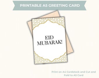 Printable Eid Mubarak Card, Downloadable Eid Card, Happy Eid Card, Islamic Greeting Card, Islamic Gift, Minimalist Islamic Eid Mubarak Cards