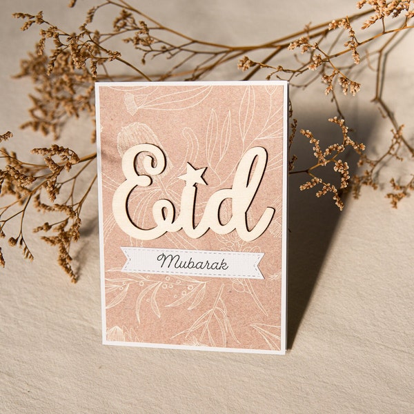 Eid Mubarak Karte, Ramandan Mond Holzverzierung, Eid Mond, Ramadan Stern Dekor, Holzmond, Islamische Grußkarten, Recyclebar und wiederverwendbar