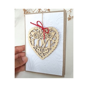 Liefde ornamentkaart, jubileum, houten ornament, ik kies jou elke dag, trouwdagkaart, jij bent de ware, aandenken, milieuvriendelijke kaarten