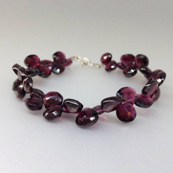 Bracelet Garnet teardrop unique gift for her natural dark red gemstone love stone January birthstone 2 year anniversary