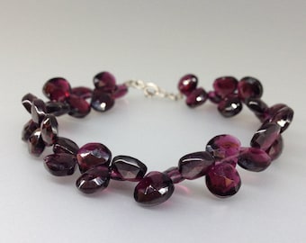 Bracelet Garnet teardrop unique gift for her natural dark red gemstone love stone January birthstone 2 year anniversary