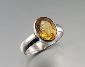 Ring Citrine with silver unique classic gift for her yellow oval gemstone November birthstone 13 year anniversary