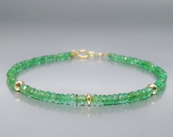 Fine bracelet Colombian Emerald 14k gold handmade unique gift for her or him green genuine precious gemstone May birthstone anniversary gift