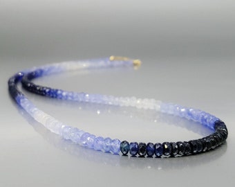 Necklace blue white Sapphire unique gift for her or him genuine natural precious shaded gemstones September birthstone anniversary gift