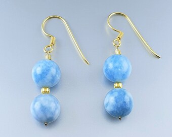 Amazonite dangle earrings with gold unique gift for her turquoise blue natural bead gemstone friendship gift