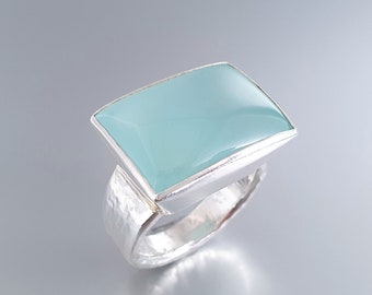 Statement ring Aquamarine with silver unique gift for her cocktail ring milky blue natural gemstone March birthstone 19 year anniversary