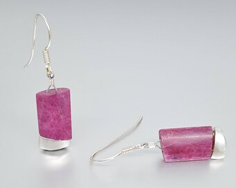 Dangle earrings Ruby handmade unique gift for her genuine untreated red gemstone July birthstone anniversary gift DDP US paid