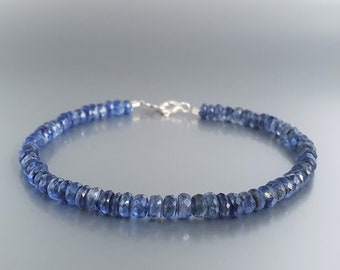 Bracelet Kyanite silver unique gift for her or him natural genuine precious faceted blue gemstone healing stone handmade friend gift