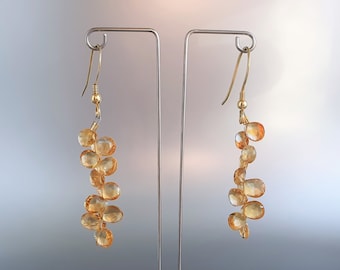 Imperial Topaz earrings unique gift for her faceted sparkling golden yellow natural teardrop gemstone modern design dangle