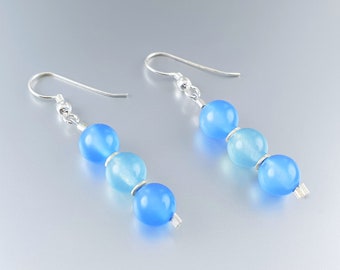 Dangle earrings blue Onyx with silver unique gift for her shades of blue natural gemstone friendship gift 7 year anniversary DDP US paid