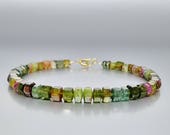 Bracelet green and watermelon Tourmaline - gift for him or her - multi color - special cut genuine natural gemstone - October birthstone