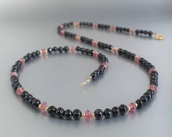 Necklace Tourmaline black and pink with gold unique gift for her natural genuine gemstone October birthstone 8 year anniversary