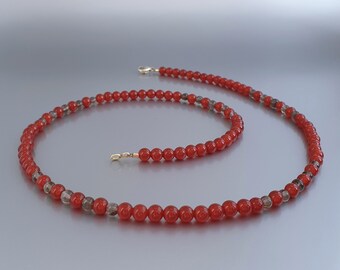 Necklace Carnelian and smoky Quartz unique gift for her or him natural orange and smoky brown gemstone