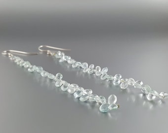 Aquamarine Teardrop Dangle Earrings | Long Blue Gemstone Jewelry | Unique Gift for Her | Natural March Birthstone Earrings DDP US paid