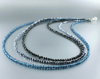 Layered necklace Spinel Topaz Tetrahedrite quartz unique gift for her elegant natural black silver and London blue gemstone DDP US paid