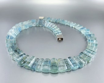 Statement necklace Aquamarine unique gift for her Cleopatra collier polished blue natural gemstone bridal jewelry March birthstone