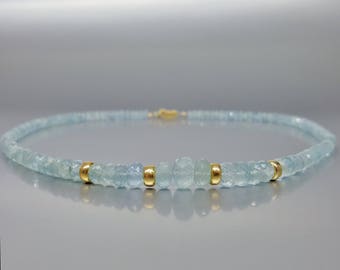 Necklace Aquamarine with 14k gold solid unique gift for her natural blue gemstone bridal jewelry March birthstone anniversary DDP US paid